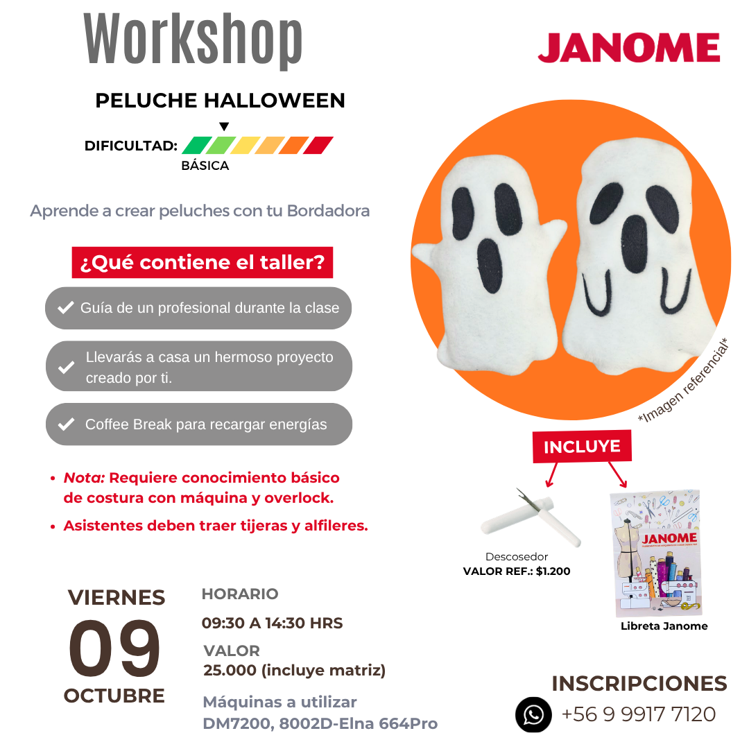 Workshop Confección Peluche Halloween (09 de Octubre 2026)