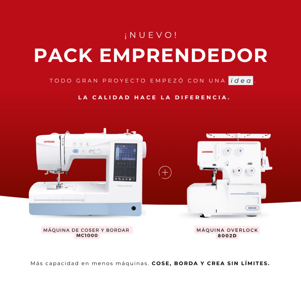 Pack Maquina Coser y Bordar MC1000 + Overlock Mylock8002D - Janome